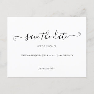 Invitation Carte Postale Calligraphie noir et blanc Enregistrer la date Pos