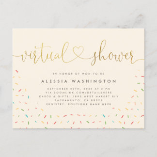 Invitation Carte Postale Calligraphie simple Beige & Or Douche virtuelle