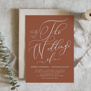 Invitation Carte Postale Calligraphie Whimsical Terracotta Mariage QR Code