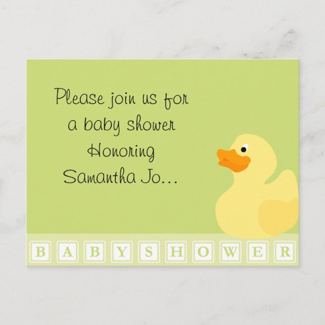 Invitation Carte Postale Canard baby shower (Devant)