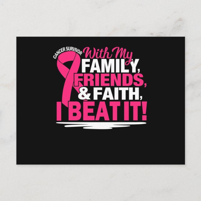 Invitation Carte Postale Cancer Survivor Foi Amis Famille Rose et blanc (Devant)