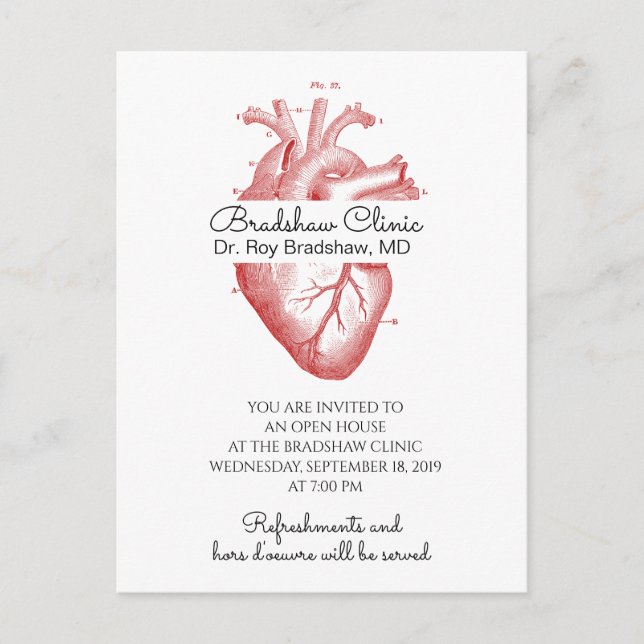 Invitation Carte Postale Cardiologie Médicale du coeur anatomique (Devant)