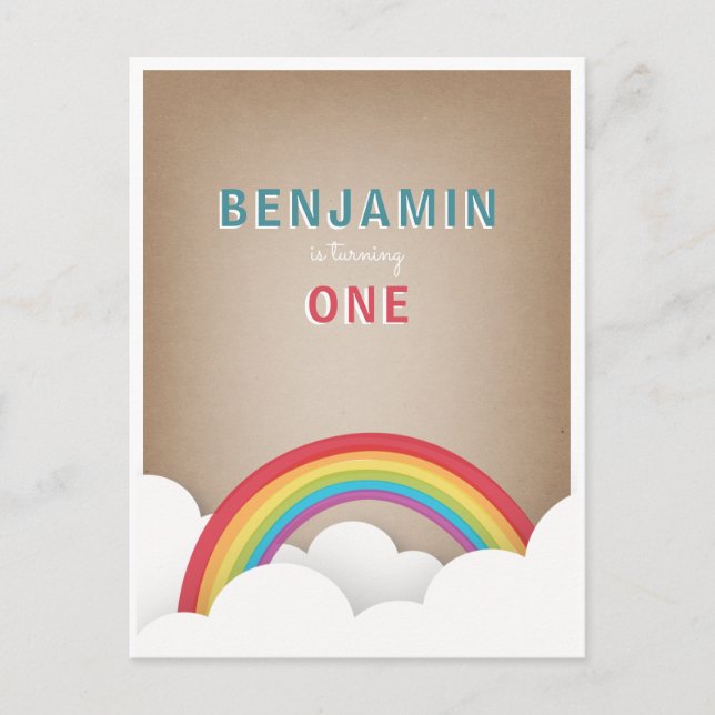 Invitation Carte Postale Cardstock Inspiré Rainbow Nuages Anniversaire (Devant)