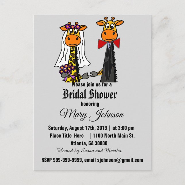 Invitation Carte Postale Caricature Mariage de la Giraffe Cute (Devant)