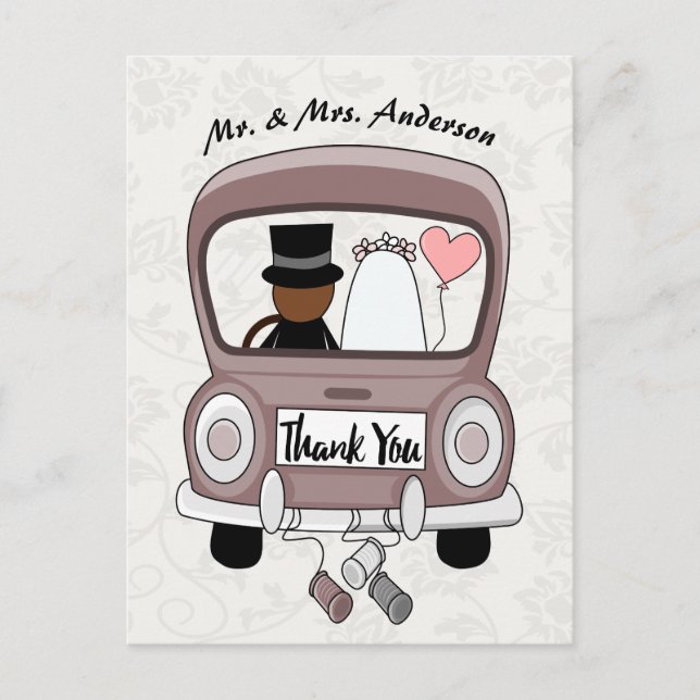 Invitation Carte Postale Caricature mignonne et drôle juste marié voiture i (Devant)
