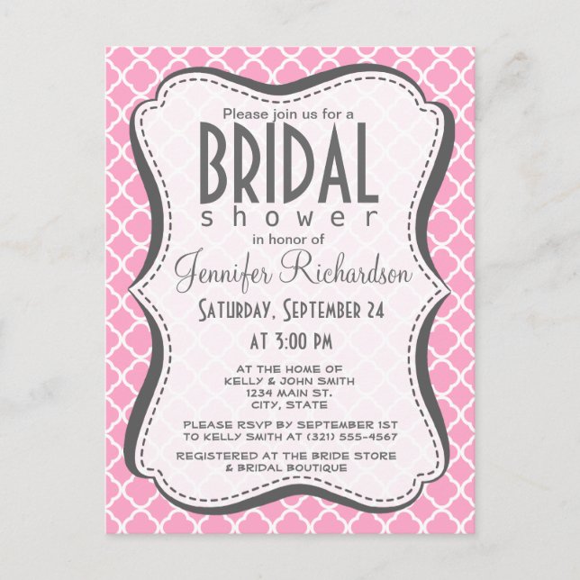 Invitation Carte Postale Carnation Pink Quatrefoil (Devant)