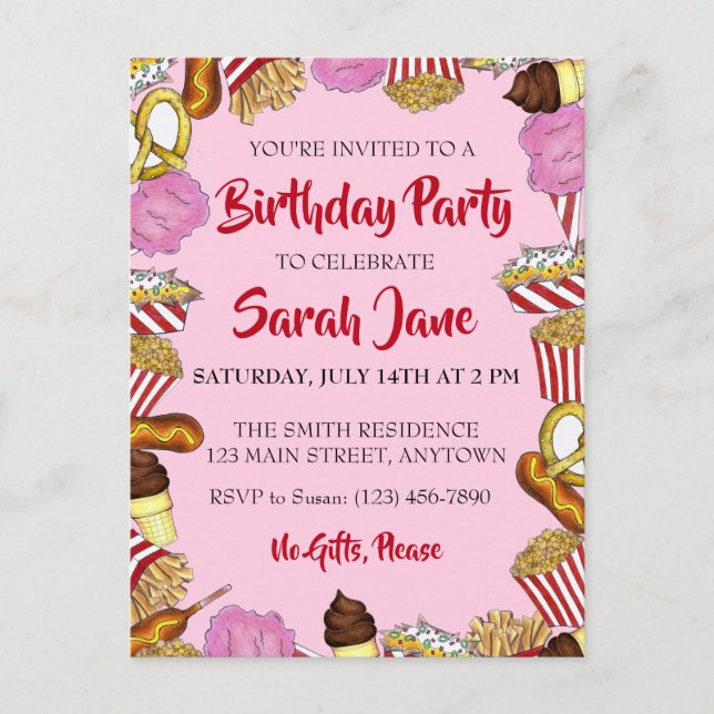 Invitation Carte Postale Carnival State Fair Foods Fête d'anniversaire (Devant)