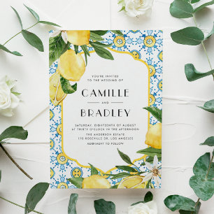 Invitation Carte Postale Carrelage marocain et citrons Mariage méditerranée