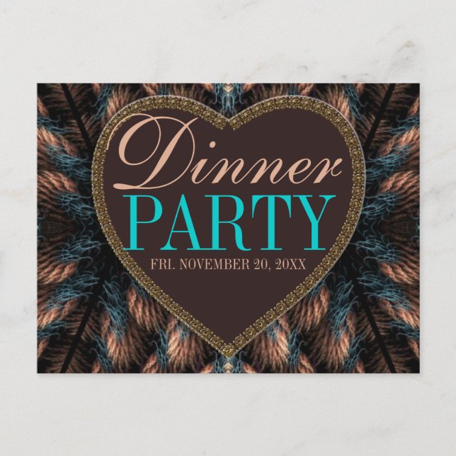 Invitation Carte Postale Carton d'invitation à un dîner avec des plumes fra (Devant)