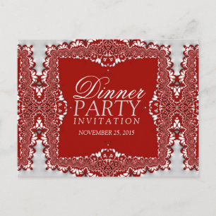 Invitation Carte Postale Carton d'invitation au dîner Satin Silver Red Lace