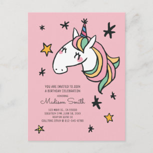 Invitation Carte Postale Carton d'invitation d'anniversaire Licorne Arc-en-