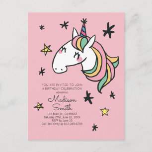 Invitation Carte Postale Carton d'invitation d'anniversaire Licorne Arc-en-