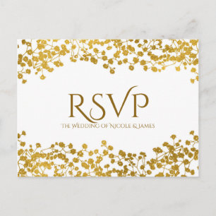 Invitation Carte Postale Carton doré Baby's Breath Blanc Élégant Floral RSV
