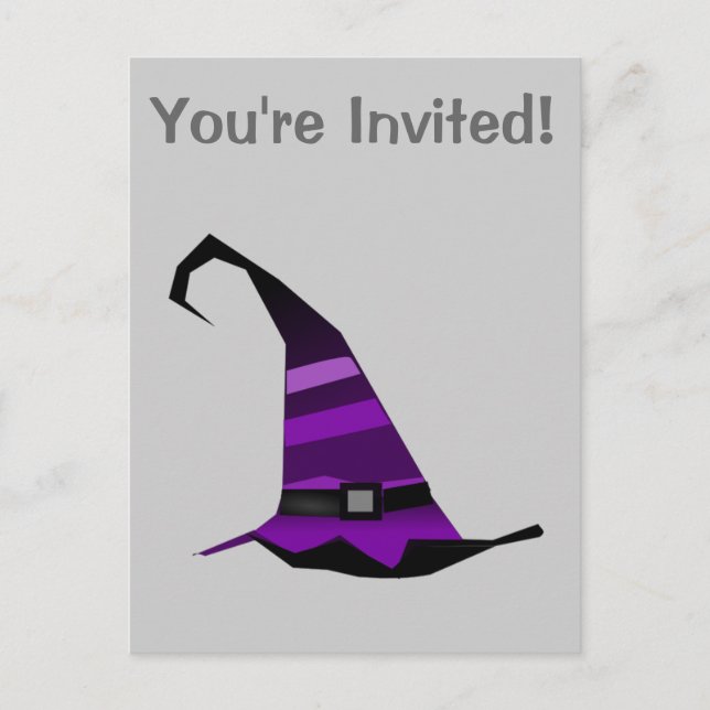 Invitation Carte Postale Casquette de sorcières violettes d'Halloween (Devant)