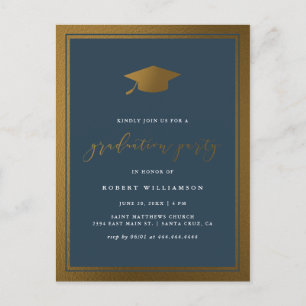 Invitation Carte Postale Casquette d'or branché et fête de graduation de la
