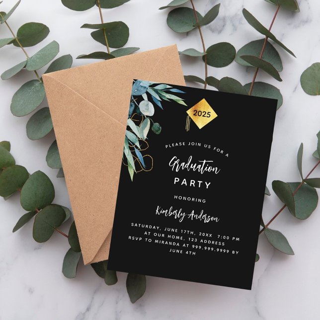 Invitation Carte Postale Casquette d'or de verdure noire 2025 (Créateur téléchargé)