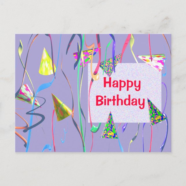 Invitation Carte Postale Casquettes de fête d'anniversaire et Streamers (Devant)