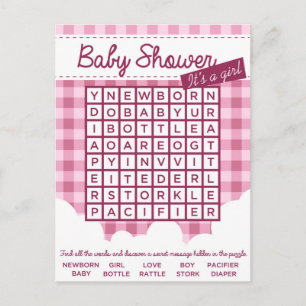 Invitation Carte Postale casse-tête baby shower fille