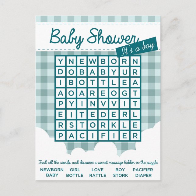 Invitation Carte Postale casse-tête baby shower garçon (Devant)