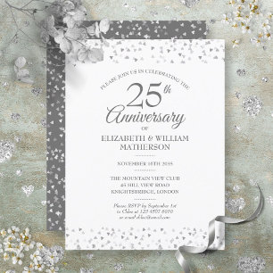 Invitation Carte Postale Célébration de 25 ans de mariage coeurs d'amour en