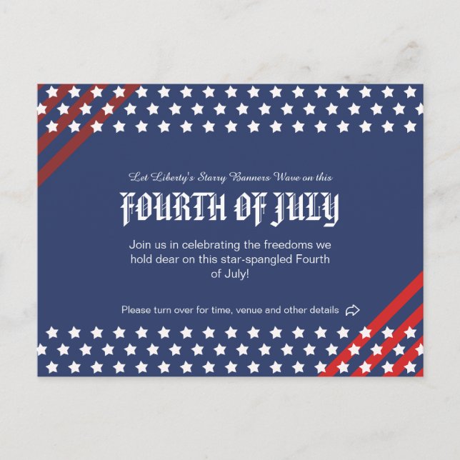 Invitation Carte Postale Célébration de la liberté, 4 juillet (Devant)
