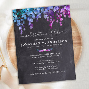 Invitation Carte Postale Célébration De La Vie Funéraire Rustique Violet