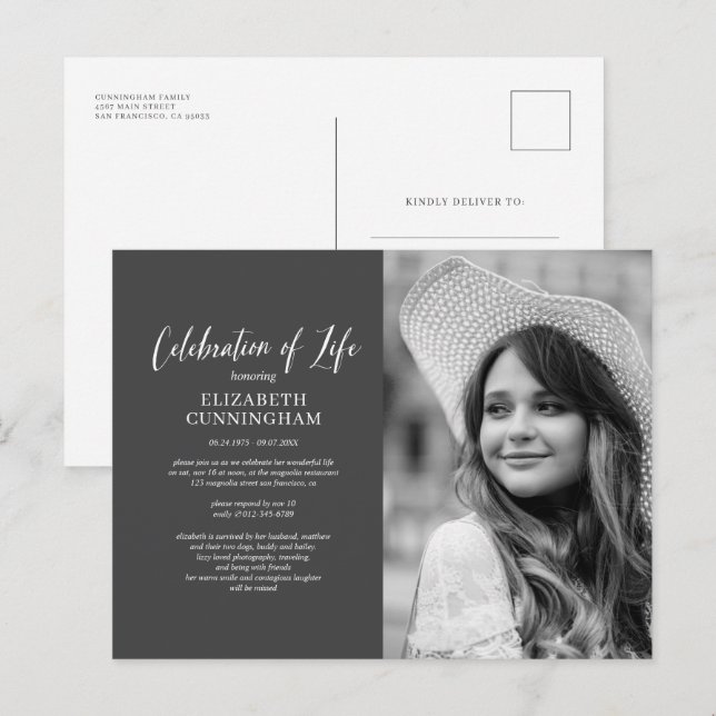 Invitation Carte Postale Célébration de la vie Simple Chic Elégant Photo (Devant / Derrière)