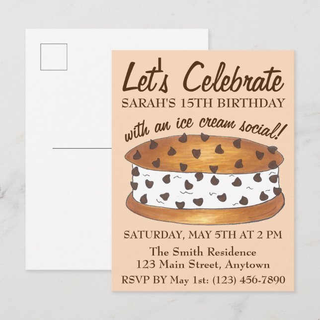Invitation Carte Postale Célébrons l'anniversaire avec Chipwich Ice Cream S (Devant / Derrière)