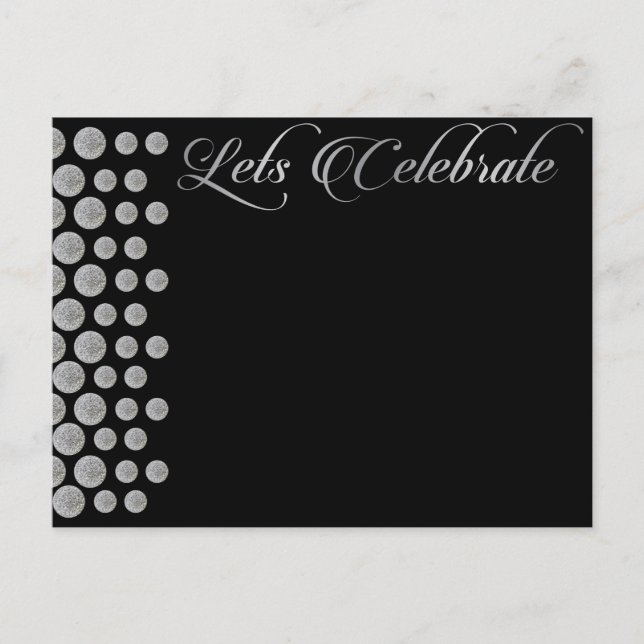 Invitation Carte Postale célébrons l'invitation blanche noire et argent (Devant)