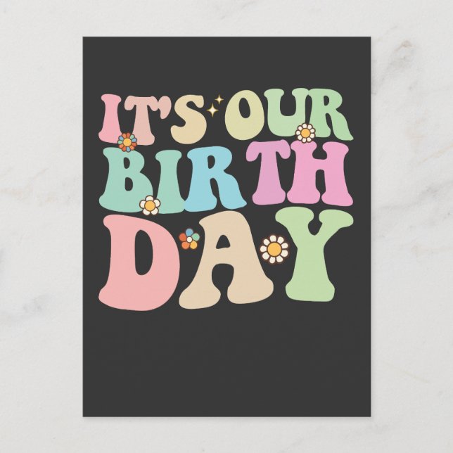 Invitation Carte Postale C'est notre Anniversaire Twins Super Retro (Devant)