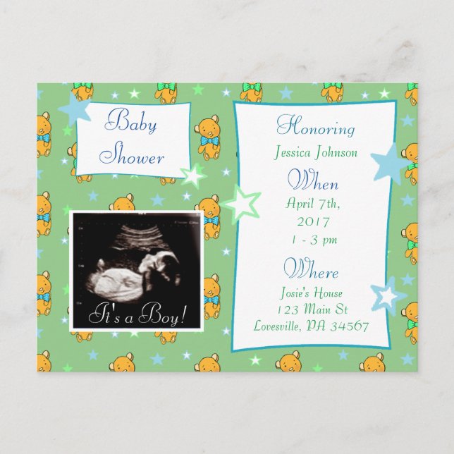 Invitation Carte Postale C'est un garçon, Ultrasound Pic Baby shower Invita (Devant)