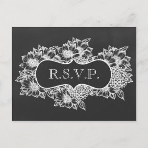 Invitation Carte Postale chalkboard mariage floral rsvp
