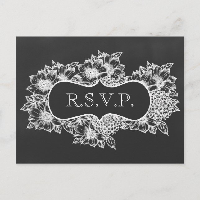 Invitation Carte Postale chalkboard mariage floral rsvp (Devant)