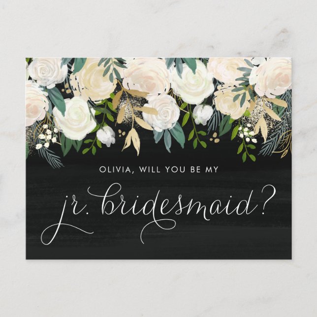 Invitation Carte Postale Chalkboard Peonies Vous Serez Mon Jr Bridesmaid (Devant)