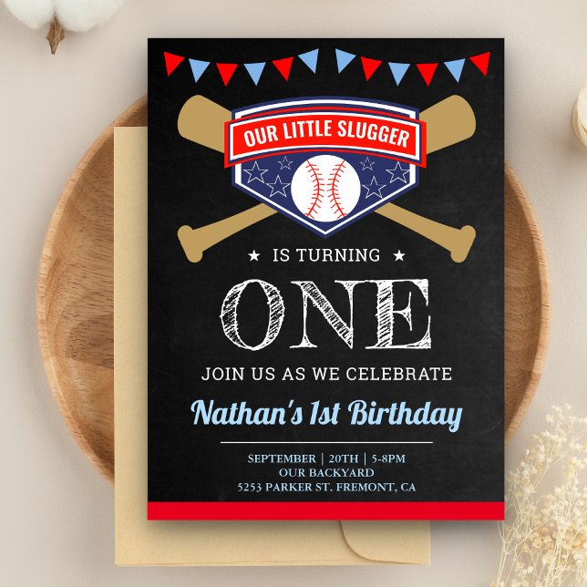 Invitation Carte Postale Chalkboard Sports Baseball 1ère fête d'anniversair (Créateur téléchargé)