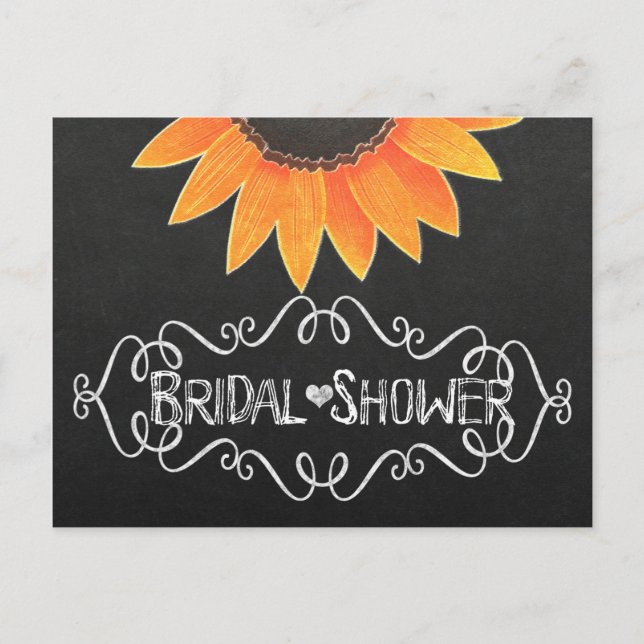 Invitation Carte Postale Chalkboard Sunflower Rustic Country Fête des marié (Devant)