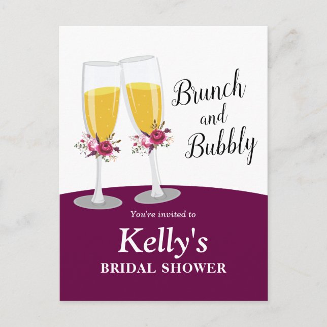 Invitation Carte Postale Champagne Brunch et Bubbly applaudissent l'anniver (Devant)