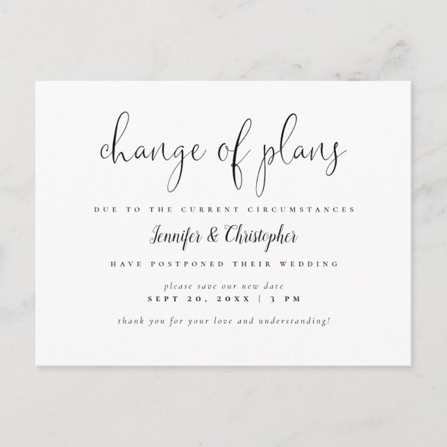 Invitation Carte Postale Changement Simple De Plans Script Mariage Report (Devant)