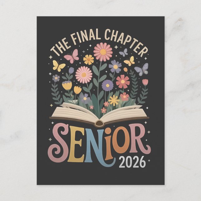 Invitation Carte Postale Chapitre Final Fleur de graduation senior 2026 (Devant)