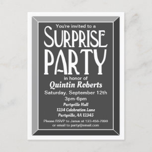 Invitation Carte Postale Charcoal Art Déco Beveled Anniversaire Surprise Pa