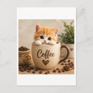 Invitation Carte Postale Charme de chaton dans une tasse de café