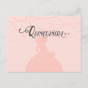 Invitation Carte Postale Charro Silhouette Quinceanera en rose et acier