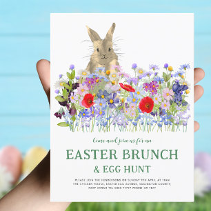 Invitation Carte Postale Chasse aux œufs de brunch de Pâques Lapin mignon f