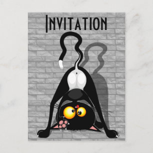 Invitation Carte Postale Chat à l'envers Personnage de dessin animé drôle