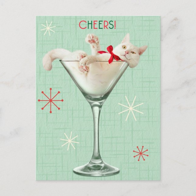 Invitation Carte Postale Chat dans un verre à Martini (Devant)