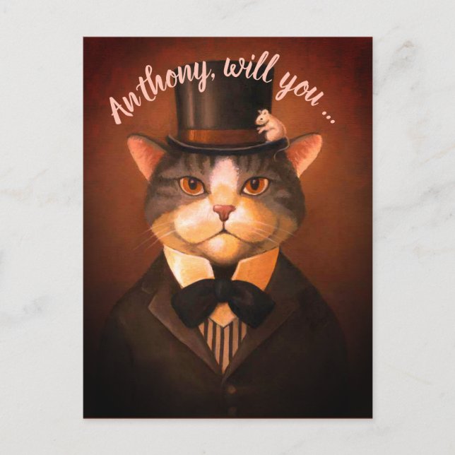 Invitation Carte Postale Chat drôle personnalisé pour garçon d'honneur (Devant)