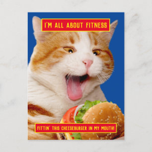 Invitation Carte Postale Chat Manger Cheeseburger