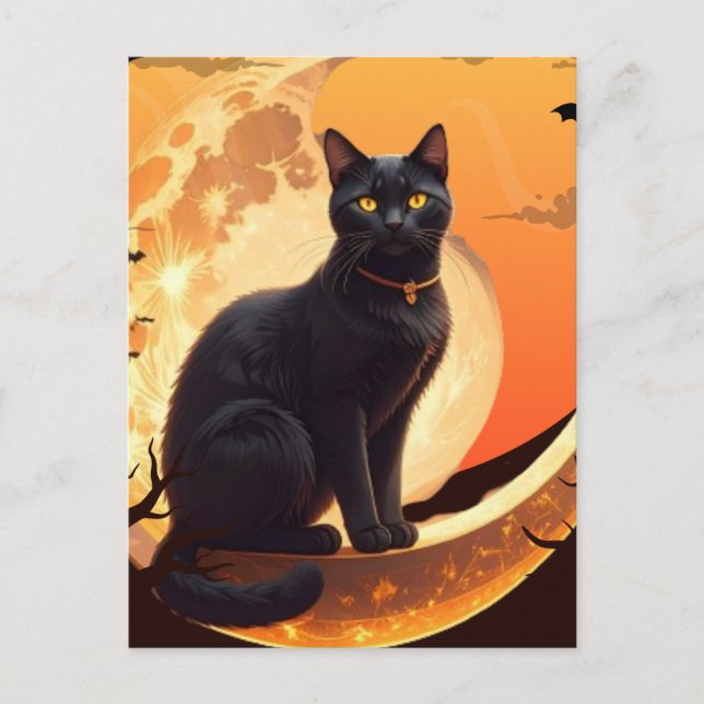 Invitation Carte Postale Chat noir Halloween moderne (Devant)