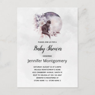 Invitation Carte Postale Chat noir par un Baby shower de Pleine lune magiqu