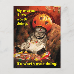 Invitation Carte Postale Chat sous le seau de bonbons